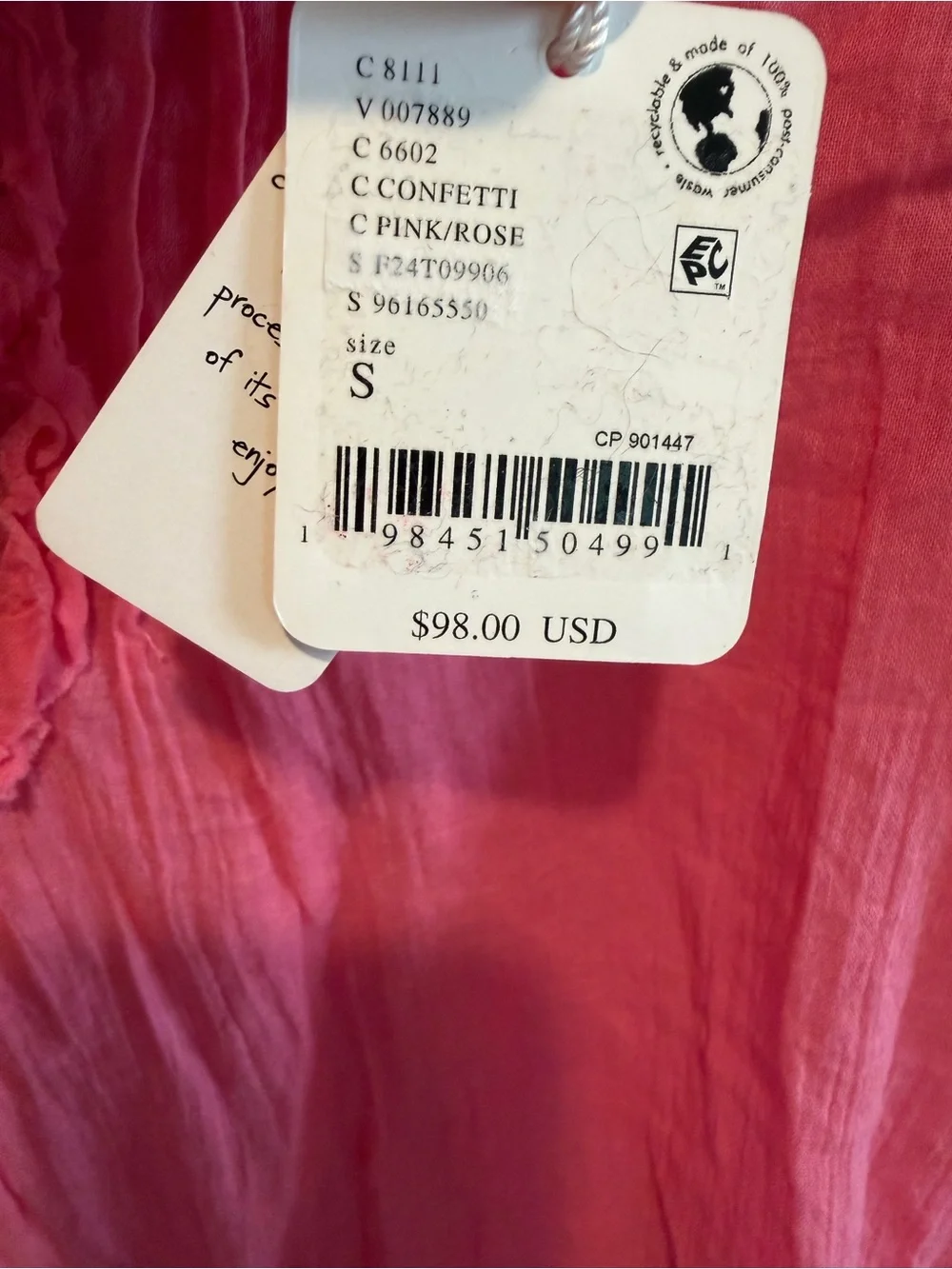 Free People Drew Tuxedo Shirt Top Confetti Pink size Small NWT